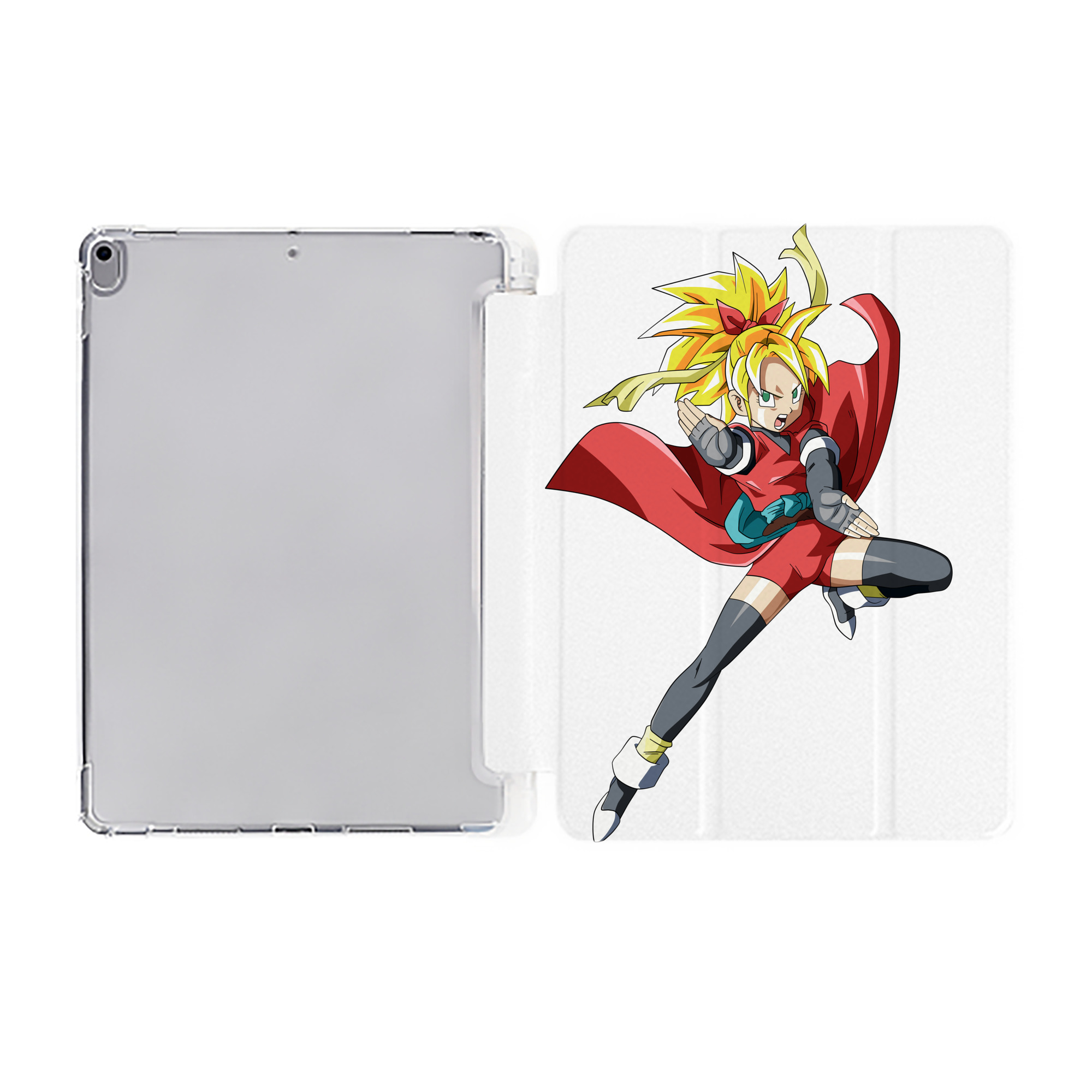 （画像用） ドラゴンボール カリフラ DRAGON BALL Caulifla IPad ケース ペン収納付き 三つ折りスタンド PUレザー×シリコン 対応機種9.5/10.5/10.9インチ